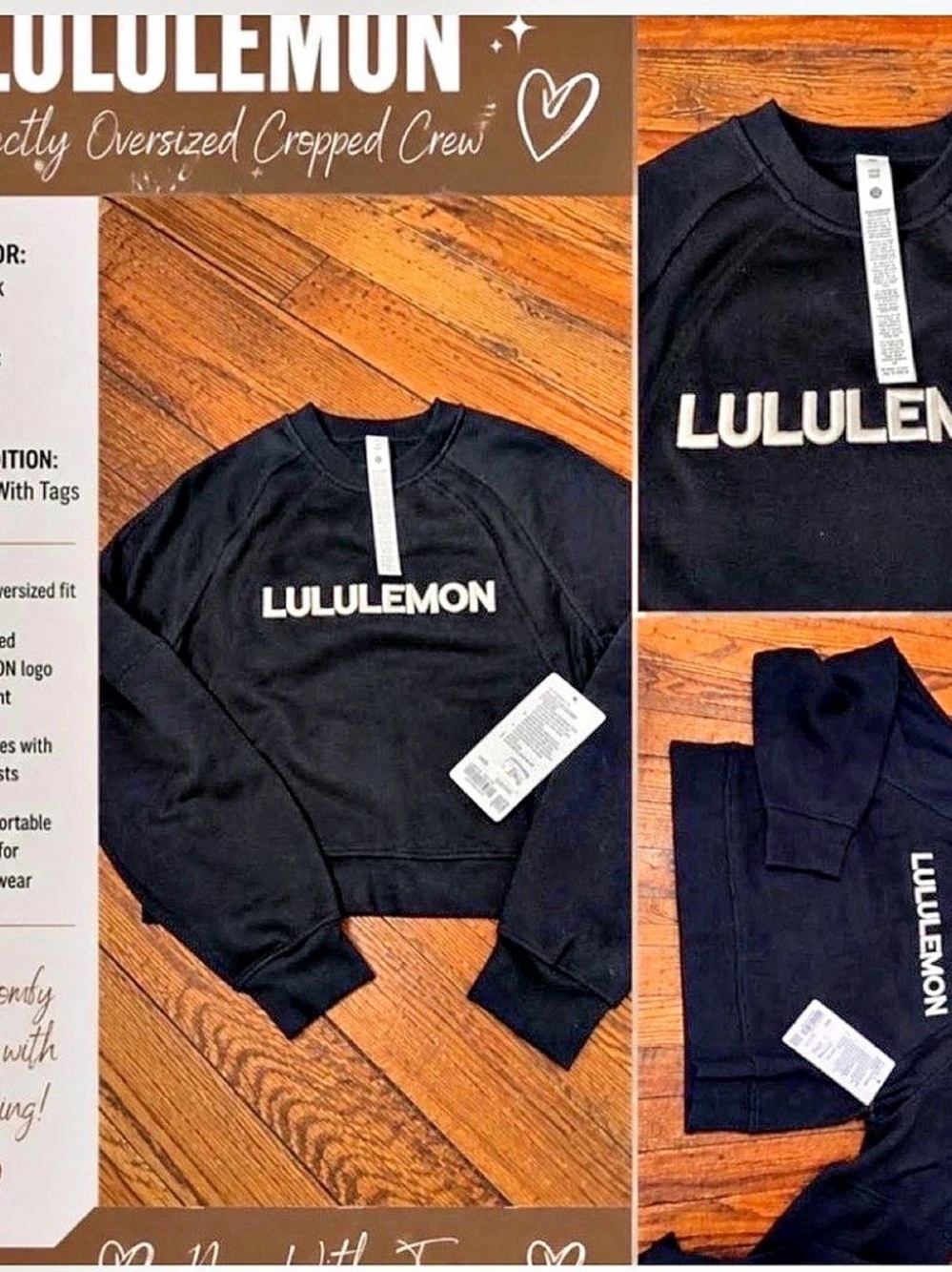lululemon Softstreme Perfectly Oversized Cropped Crew Black XS/S